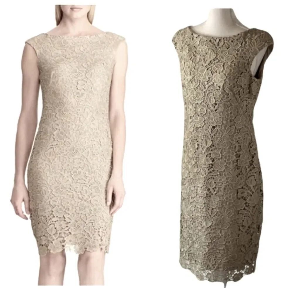 LAUREN RALPH LAUREN Sparkling Champagne GOLD & Silver Lace Dress SIZE 8